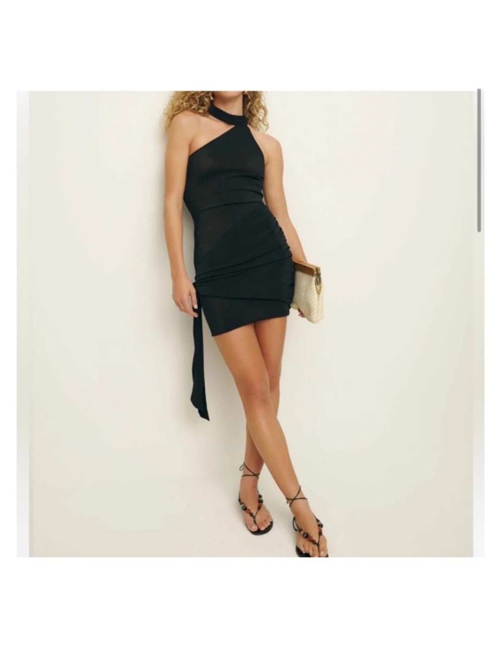 Reformation Luna Knit Dress NWT Black Halter Ruched Mini Dress Medium M